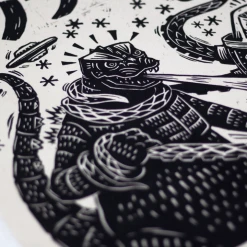 Attack Peter Godzilla Vs. Takoro Linocut Poster Posters