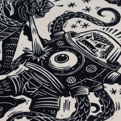 Attack Peter Godzilla Vs. Takoro Linocut Poster Posters