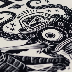 Attack Peter Godzilla Vs. Takoro Linocut Poster Posters