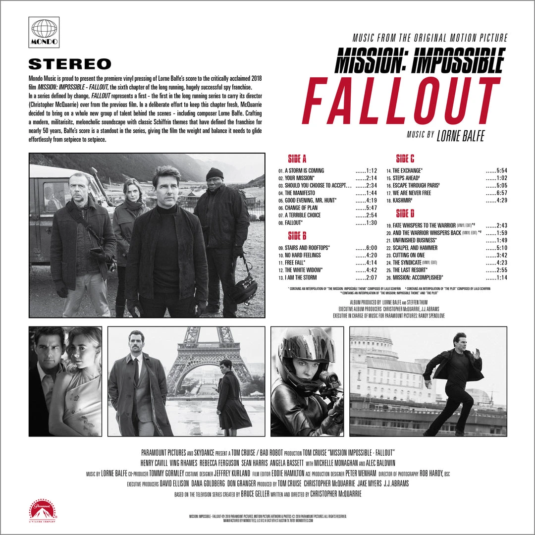 Lorne Balfe Mission: Impossible – Fallout – Music From The Original Motion Picture 2XLP 5 Lorne Balfe Mission: Impossible – Fallout – Music From The Original Motion Picture 2XLP