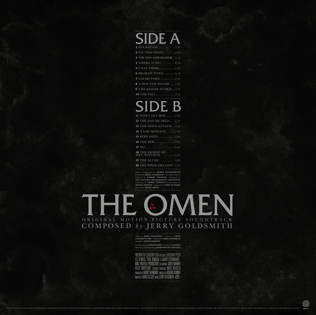 Jerry Goldsmith The Omen Original Motion Picture Soundtrack LP 6 Jerry Goldsmith The Omen Original Motion Picture Soundtrack LP