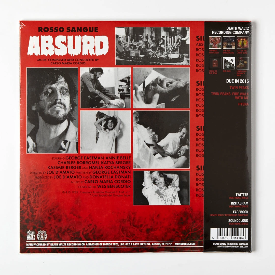Carlo Maria Cordio Music Absurd (Rosso Sangue) Original Motion Picture Soundtrack 2XLP Carlo Maria Cordio Music Absurd (Rosso Sangue) Original Motion Picture Soundtrack 2XLP