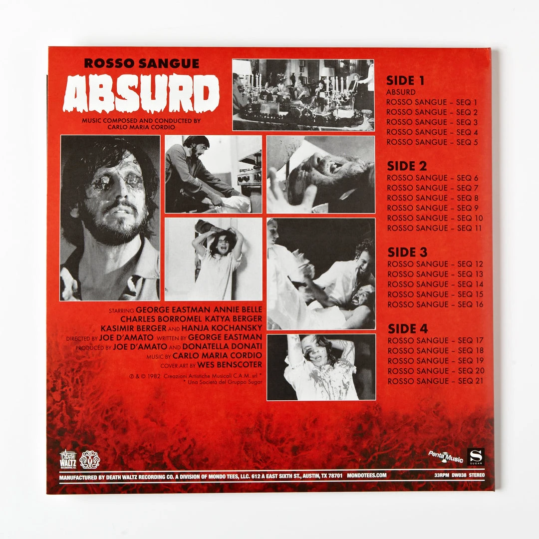 Carlo Maria Cordio Music Absurd (Rosso Sangue) Original Motion Picture Soundtrack 2XLP Carlo Maria Cordio Music Absurd (Rosso Sangue) Original Motion Picture Soundtrack 2XLP