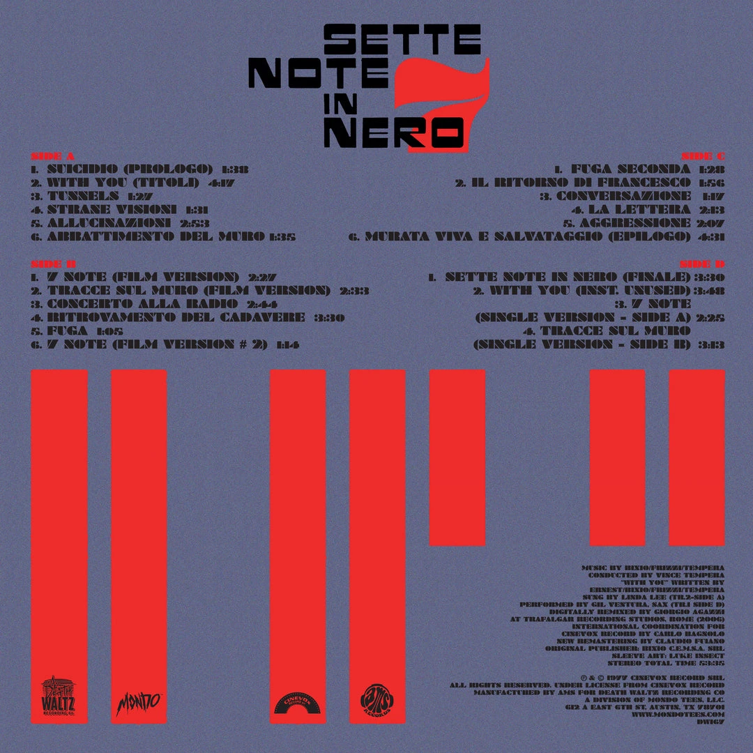 Franco Bixio, Fabiio Frizzi And Vince Tempera Sette Note In Nero - Original Motion Picture Soundtrack 2XLP Franco Bixio, Fabiio Frizzi And Vince Tempera Sette Note In Nero - Original Motion Picture Soundtrack 2XLP